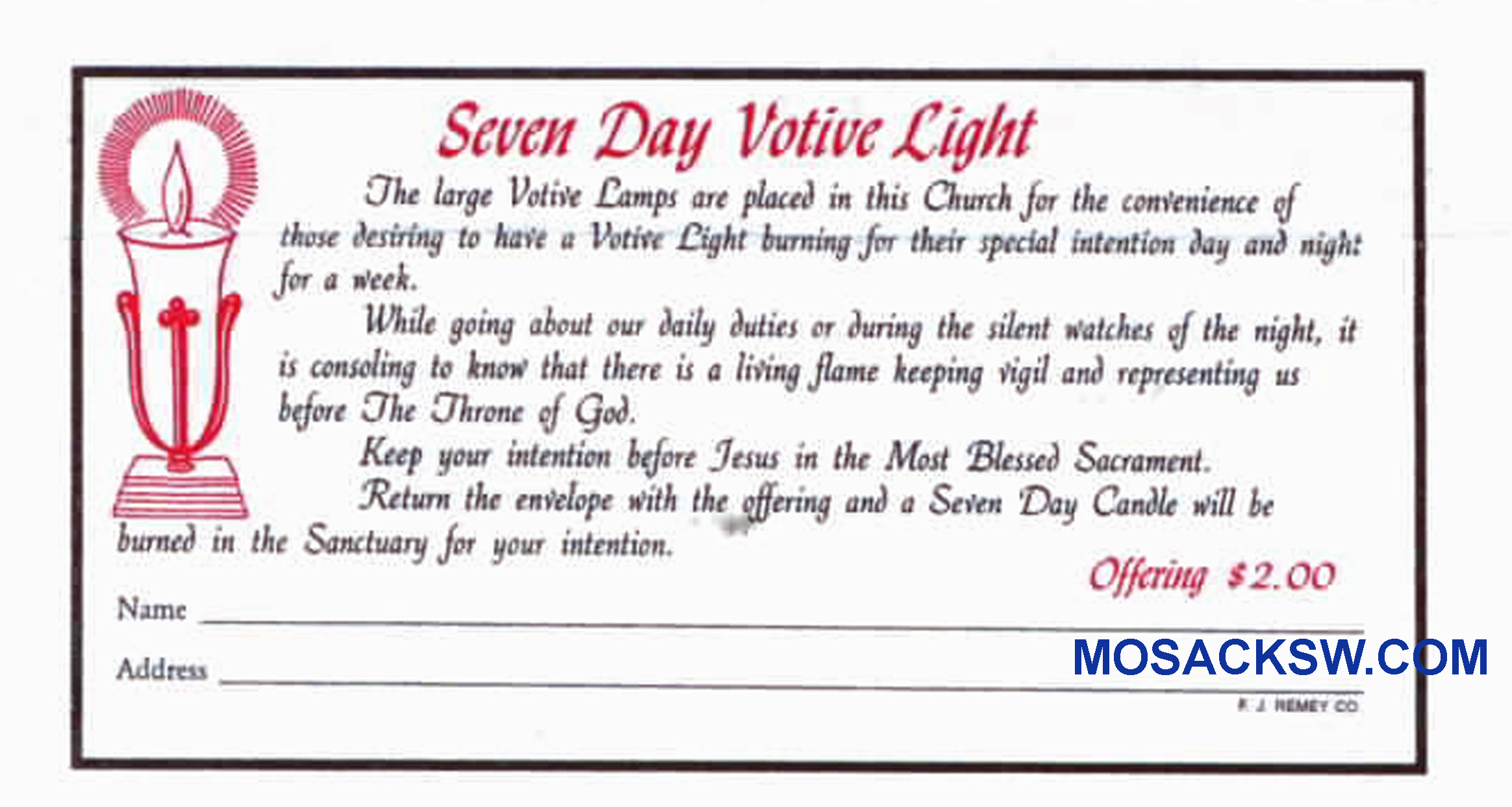 Seven Day Votive Light - Church Offering Envelope 6-1/4 x 3-1/8 #304-385