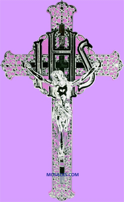Silver I.H.S. 12" Filigree Plastic Crucifix 185-1399S