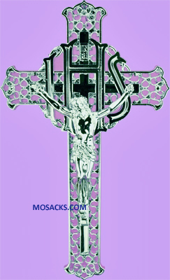 Silver I.H.S. 8" Filigree Plastic Crucifix 185-1650S