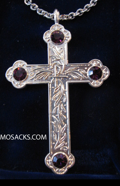 Pectoral Cross w/Four Stones and 36" Cable Chain