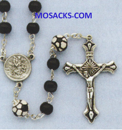 Soccer Black Glass Rosary 64-60965/BK/SOCR