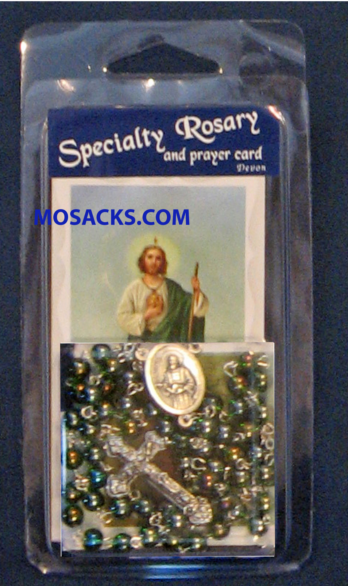 Specialty Rosary St. Jude Rosary and St. Jude Prayer Card 64-967/JUD/C1 is a 17” Green Round Bead St. Jude Rosary with St Jude Joiner