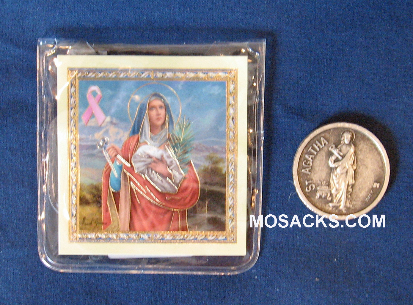 St. Agatha Pocket Coin Patroness Against Breast Disease with St. Peregrine, Patron Saint Against Cancer on the other side 968-531