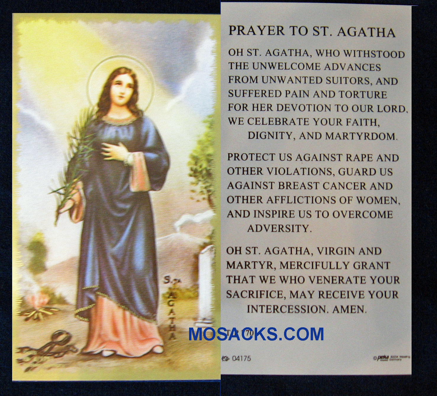 St. Agatha Guard Against Breast Cancer Holy Card  TJP770