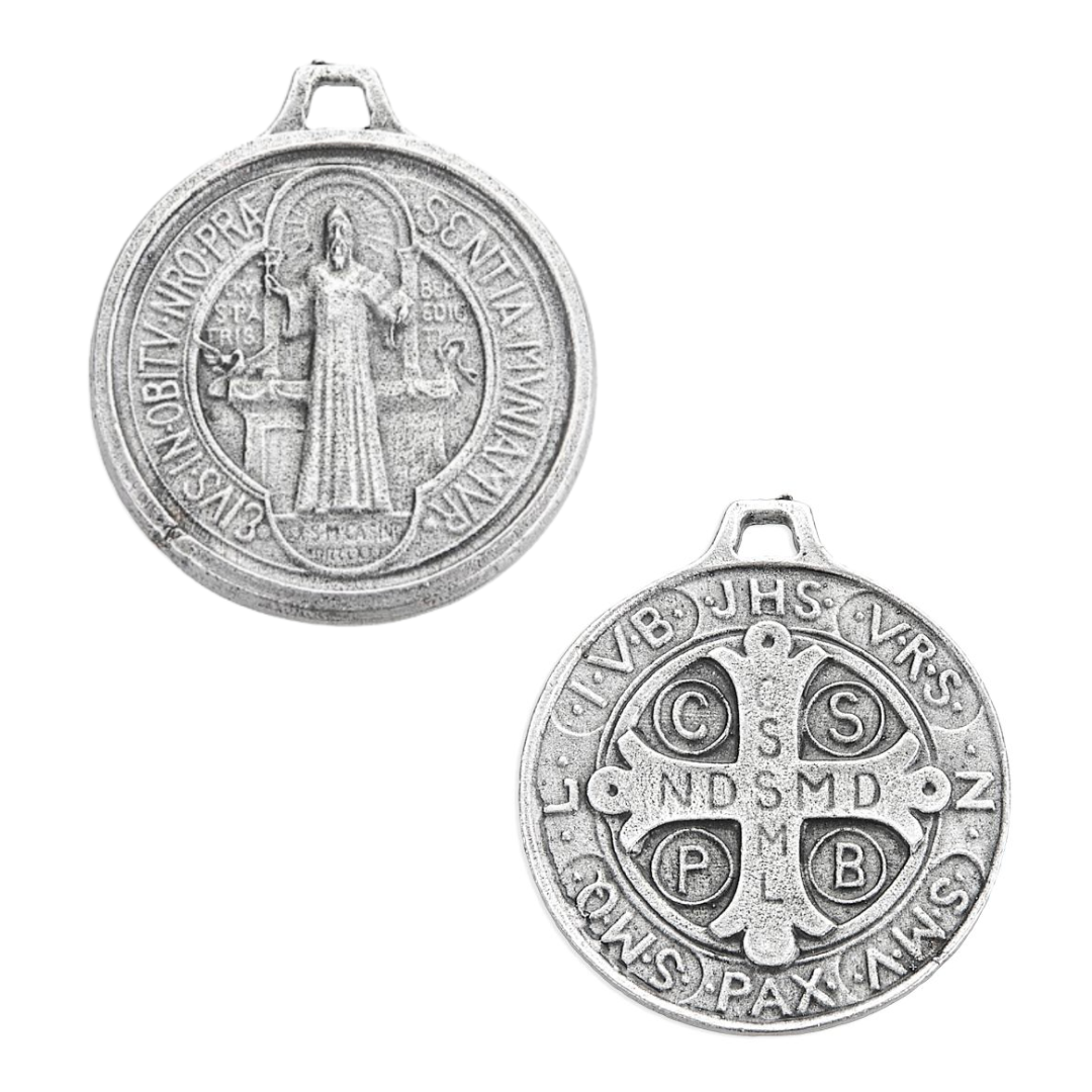 St. Benedict Medal St Benedict 1-1/8 Inch Antique Silver Medal 12-1083