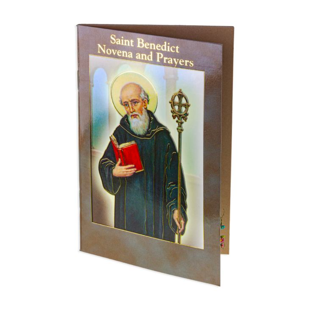 Saint Benedict Novena and Prayers Book 12-2432-645 is 3.75" x 5-7/8" and 24 pages beautifully illustrated with Italian Fratelli-Bonella Artwork and original text by Daniel A. Lord, S.J.