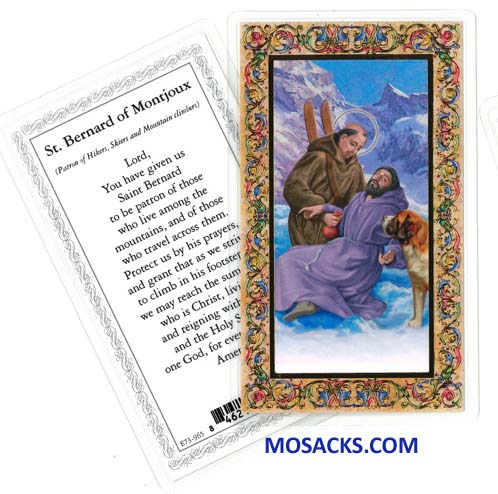 St. Bernard Patron of Hikers, Skiers, Climbers, Laminated Holy Card E73-965