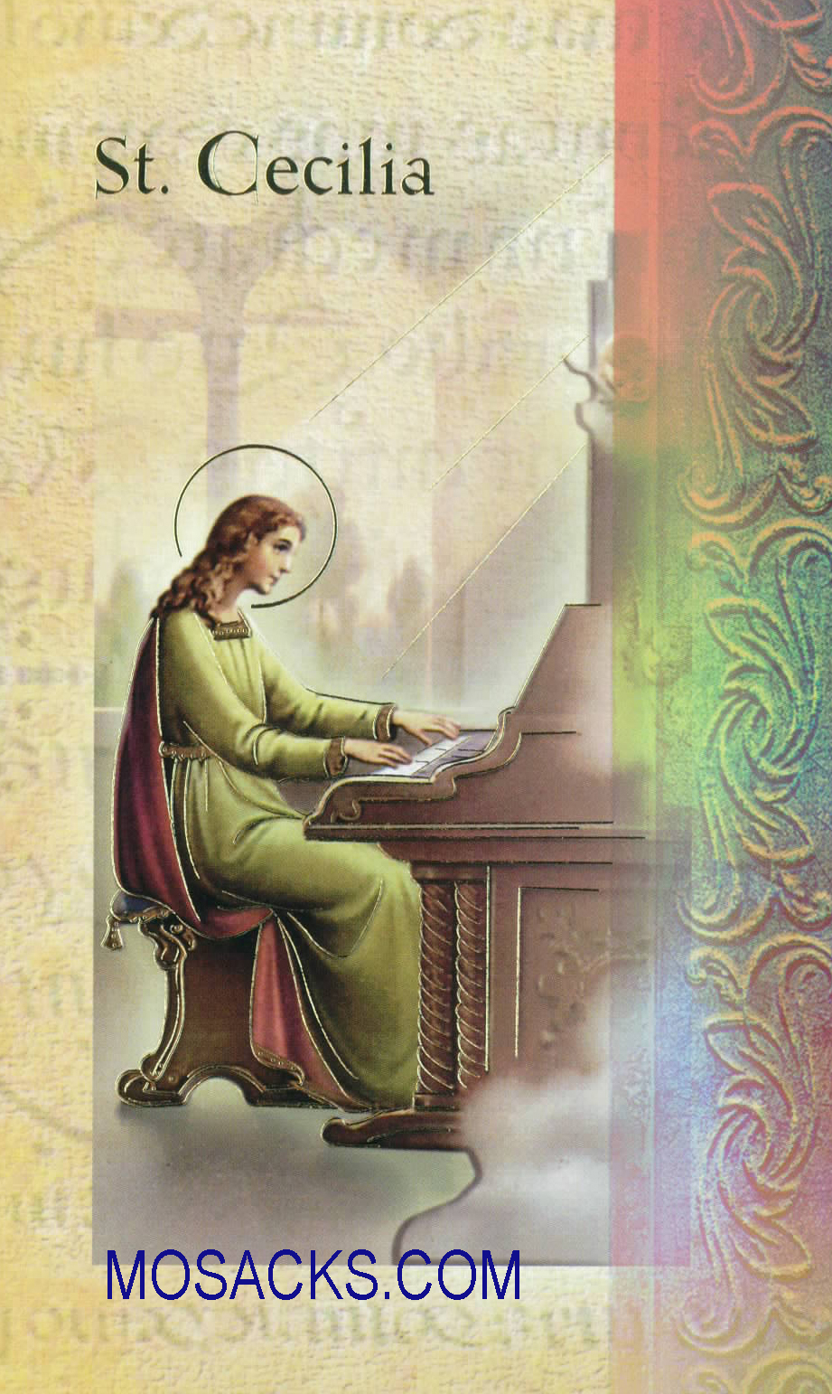 St. Cecilia, Laminated Bi-fold Holy Card, F5-420