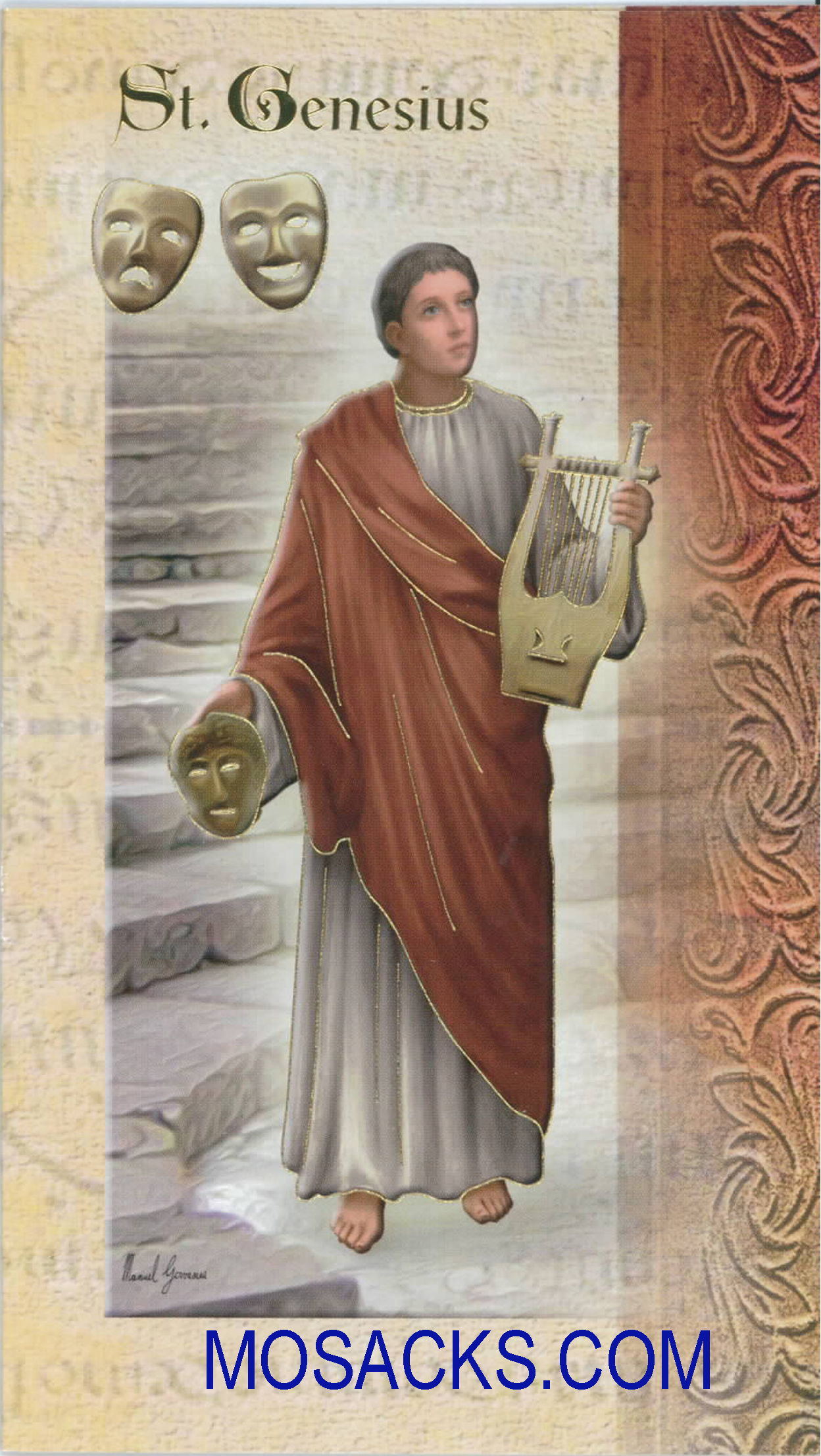 St. Genesius laminated Bi-fold Holy Card, F5-447