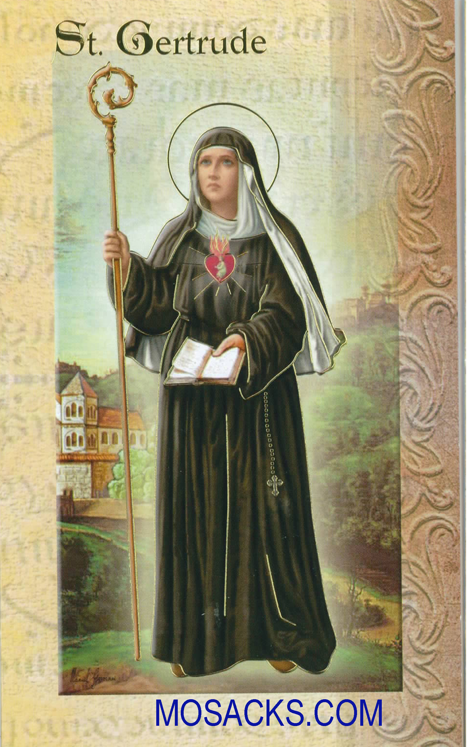 St. Gertrude laminated Bi-fold Holy Card, F5-441