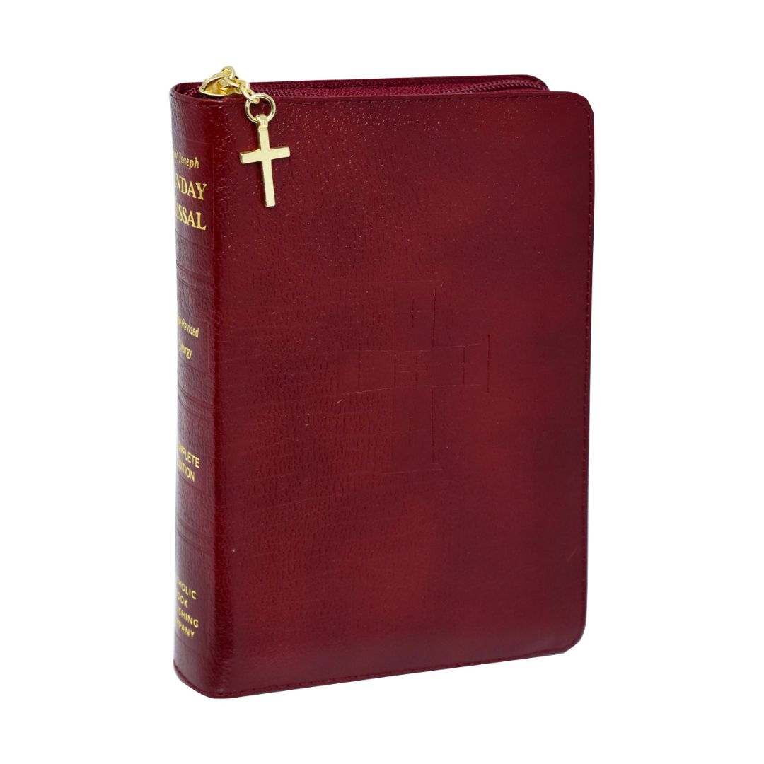 820/23 St. Joseph Sunday Missal in Burgundy Leather w/Zipper Cover #9780899428369