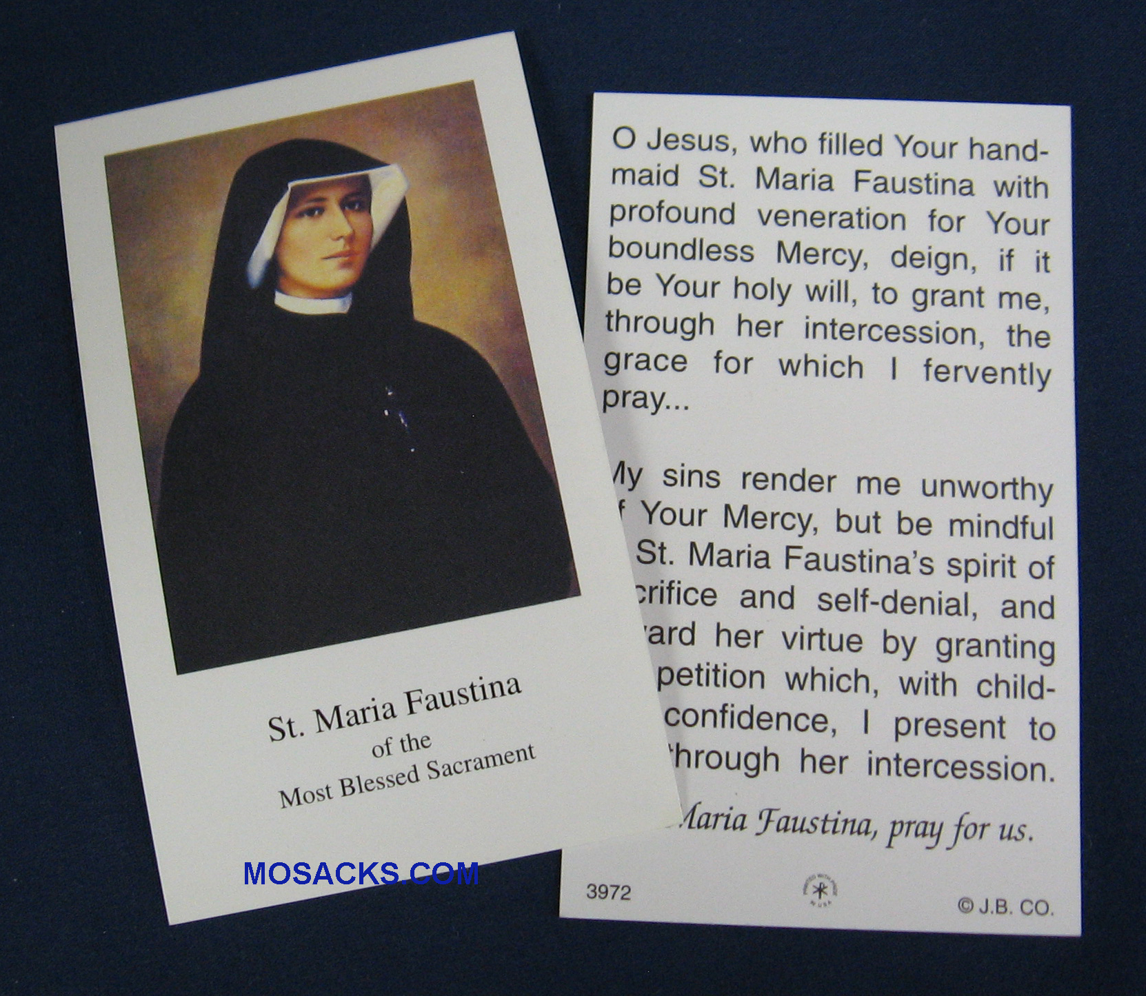 St Maria Faustina Paper Prayer Card 2-3972 St Maria Faustina Paper Holy Card Divine Mercy Holy Card