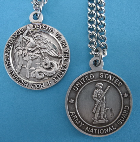 St. Michael U.S. Army Nat'l Guard Sterling Medal, 24" S Chain, S-9112-24S