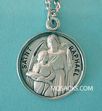 St. Raphael Sterling Silver Medal, 20" Stainless Chain, S-9637-20S