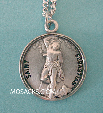 St. Sebastian Sterling Silver Medal, 20" S Chain, S-9645-20S