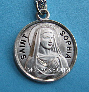 St. Sophia Sterling Silver Medal, 18" S Chain, S-9785-18S