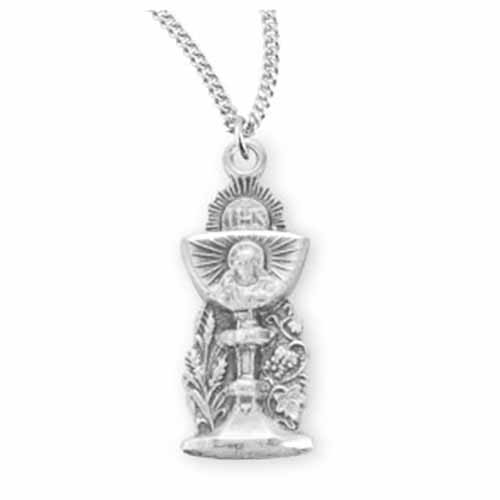 Sterling Silver Chalice on 18" Rhodium Chain 147-S380018, Communion Jewelry
