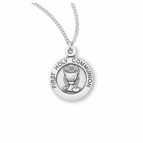 Sterling Silver Round Chalice on 18" Rhodium Chain 147-S3854/18, Communion Jewelry