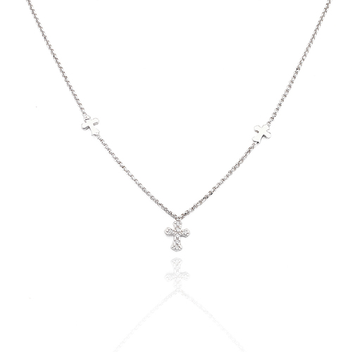 Sterling Silver Choker With 3 Crosses-CLCCZB3