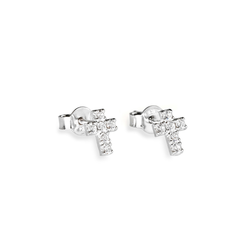 Sterling Silver Cross White Zirconia Earrings-ORCRZ