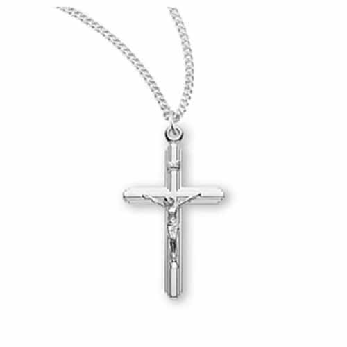 Sterling Silver Crucifix on 18" Rhodium Chain 147-S3830/18, Communion Jewelry