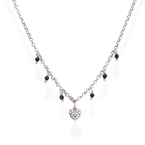 Sterling Silver Heart Necklace White Zirconia Black Crystals-CLCBNZ from the Amen Jewelry Collection, Made in Italy