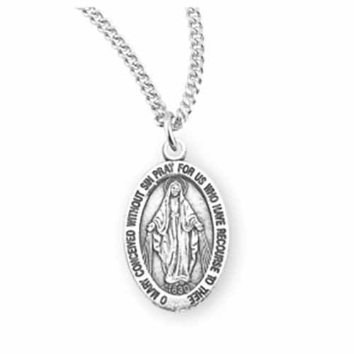 Sterling Silver Miraculous Medal on 18" Rhodium Chain 147-S1116/18, Communion Jewelry