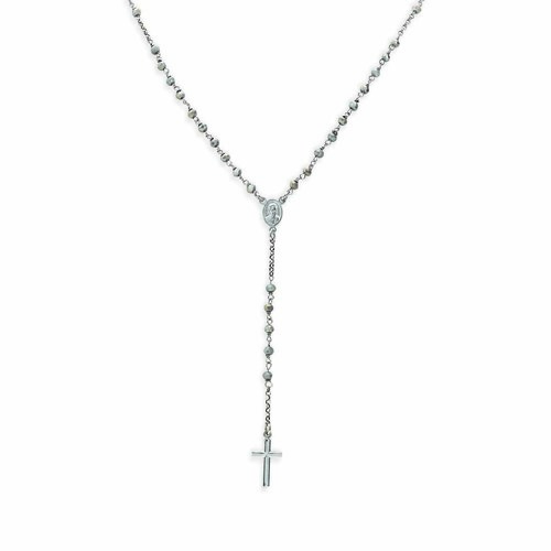 St. Silver Rosary Classic Necklace with Fume Crystals-CROBF4