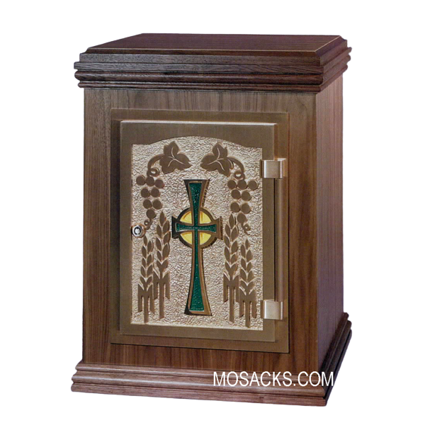 Bronze Door Tabernacle w/ Walnut Case & Emerald Cross Motif 36TAB50-WE