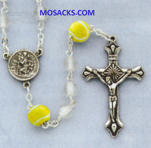 Volleyball White Glass Rosary 64-60465/WH/VLBL Sports Rosary.