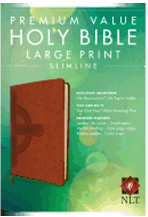 Tyndale Premium Value Slimline Bible NLT Large Print Cross Sienna LeatherLike 9781496413864