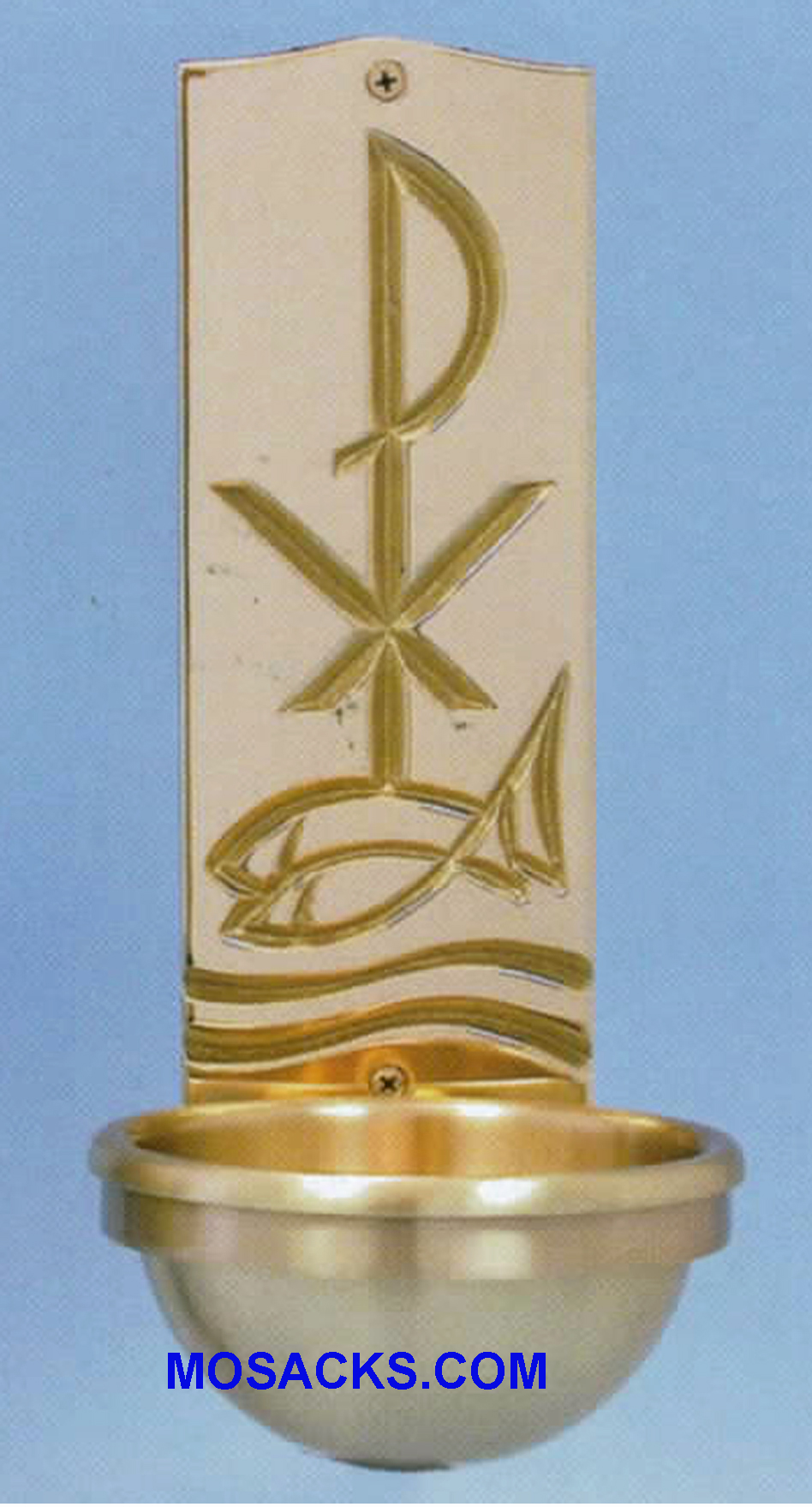 Bronze Holy Water Font w/Chi Rho, Fish & Water 40HWF65