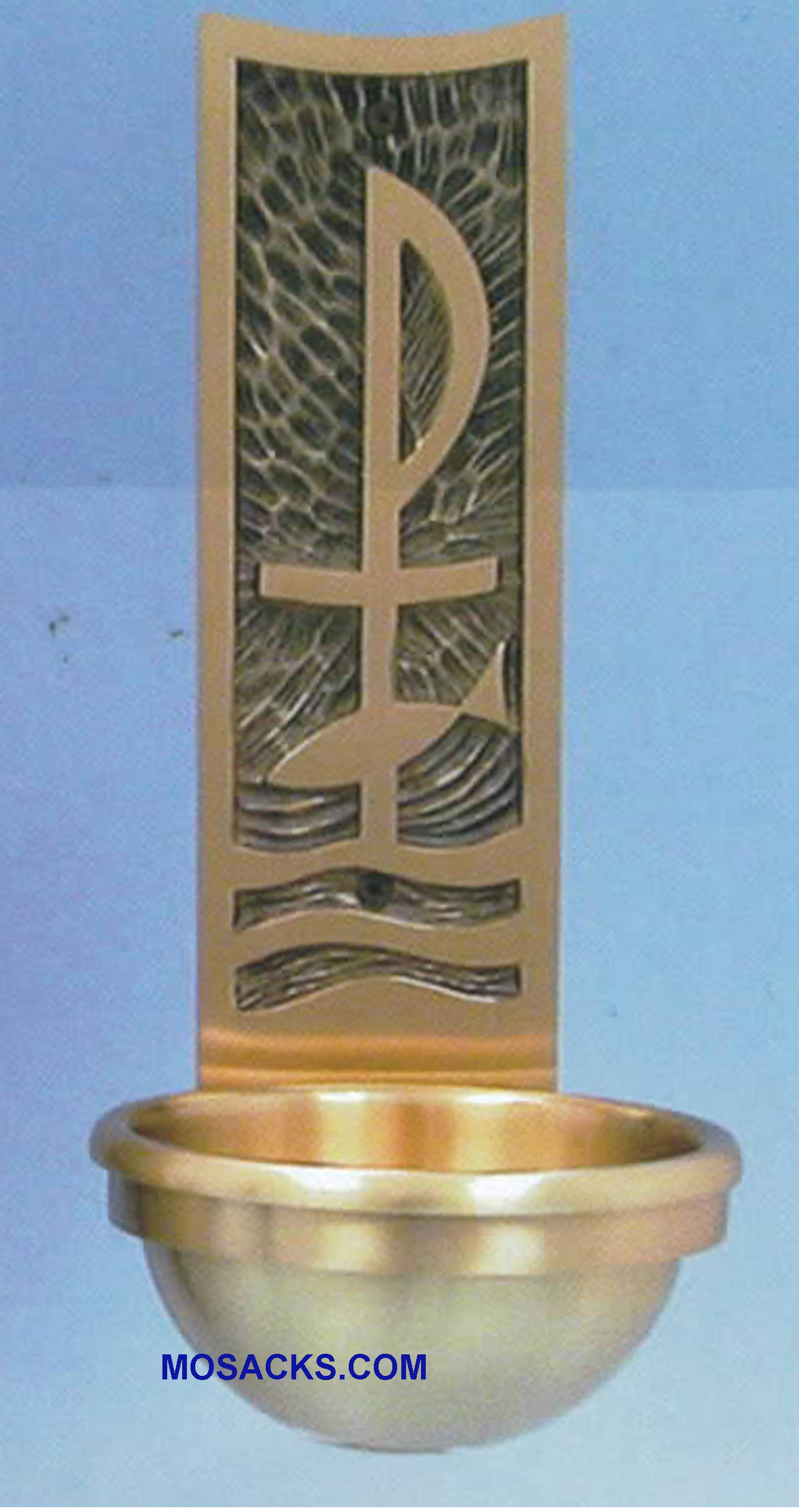 Bronze Holy Water Font Chi Rho w/Fish & Water 76HWF15