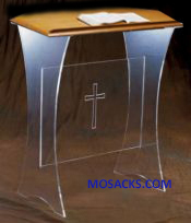 W Brand Acrylic Offertory Table w/Wood Top w/Cross 24" w x 16" d x 30" h 3307W