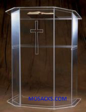 W Brand Acrylic Pulpit with cross and shelf 36" w x 24" d x 48" h 40-3351S is a clear acrylic pulpit 40-3351S