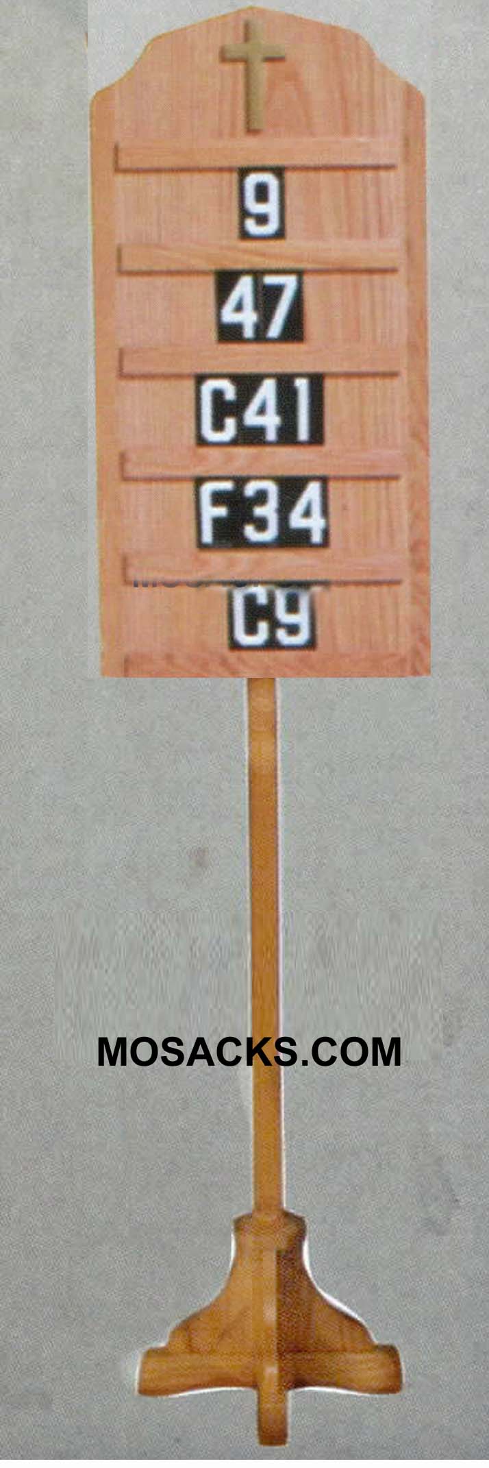 Wooden Hymn Board with Stand 15" w x 78" h 40-4296 Floor Standing Wood Hymn Board