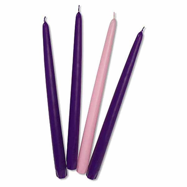 Advent Candle Taper Set, 7/8" x 10", 3 Purple, 1Pink, #95743