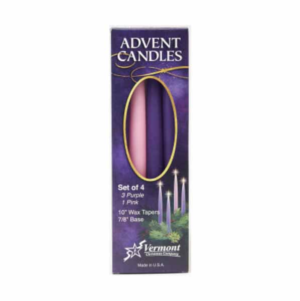 Set of 4 Advent Candle, 3 Purple, 1 Pink 7/8 x 10" -VC900