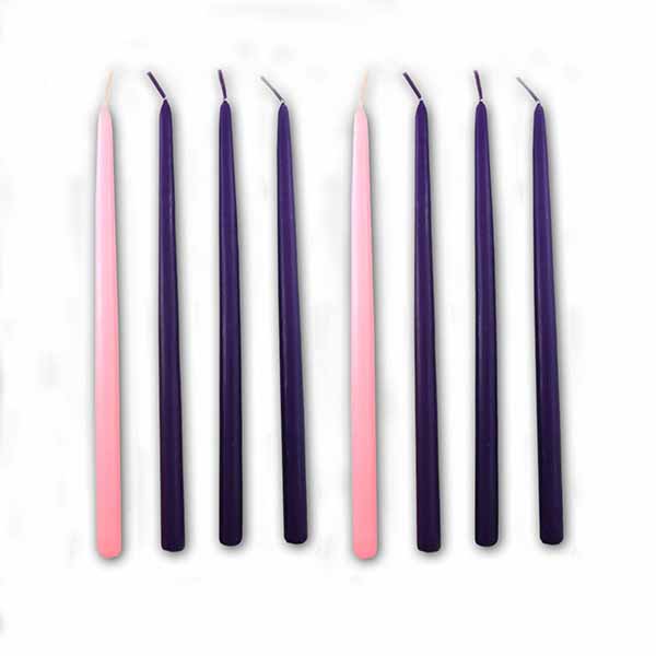 Advent Candle Tiny Tapers: 2 Sets of 4, 3Purple/1 Pink per set