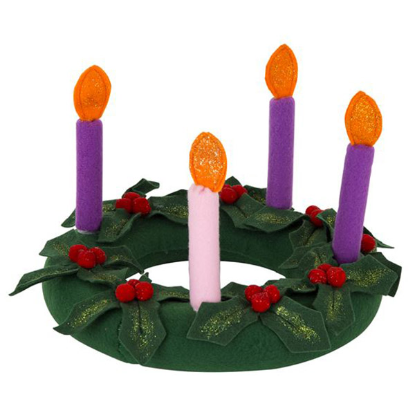Advent Wreath in Felt, Felt Velcro Candles, 3 Purple/1Pink