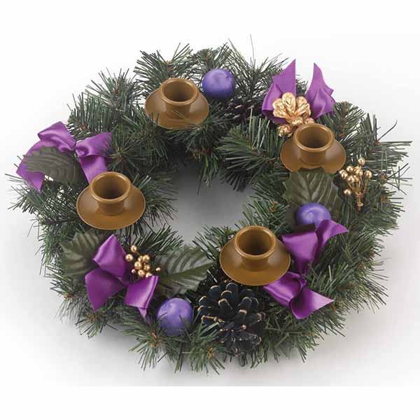  Advent Wreath Purple Ribbon Pinecone 11" 