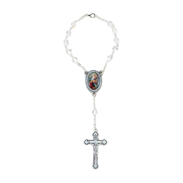 Auto Rosary St Christopher Crystal Bead12-A41CR-620 This St. Christopher Auto Rosary will be convenient to use as a one decade rosary, and a reminder to turn to God.