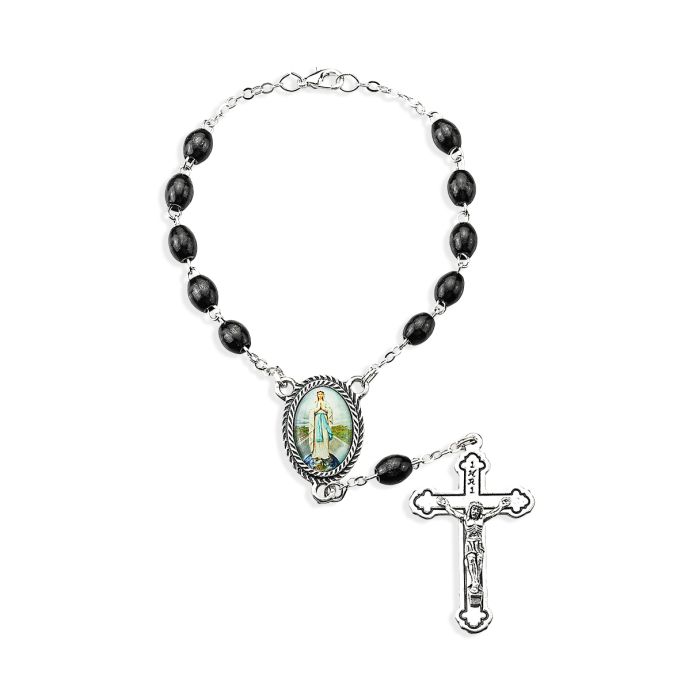 Auto Rosary Our Lady of the Highway Black Wood Bead (12-A41BK-293)
