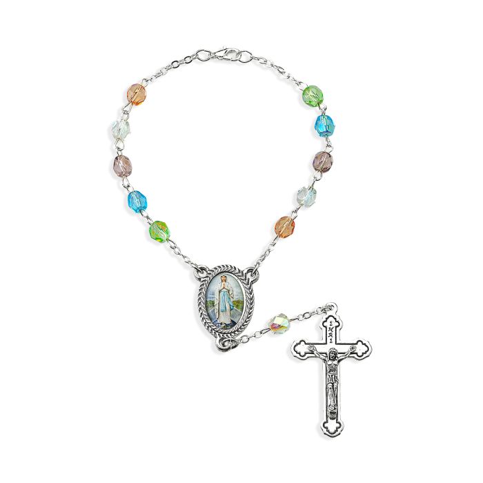 Auto Rosary Our Lady of the Highway Multi Color Bead 12-A41ML-293 This Our Lady of the Highway Auto Rosary will be convenient to use as a one decade rosary, and a reminder to turn to God and be calm on the road.