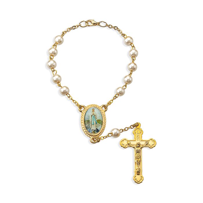 Auto Rosary Our Lady of the Highway Pearl Bead (12-A41-GD-293)