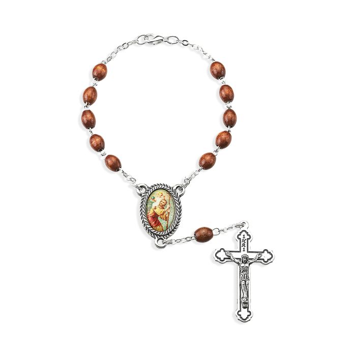 Auto Rosary St Christopher Brown Wood Bead 12-A41BN-620 This St. Christopher Auto Rosary will be convenient to use as a one decade rosary, and a reminder to turn to God and be calm on the road.