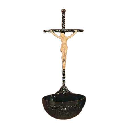 Crucifix with Holy Water Font 6" in Brown and Tan 185-2102