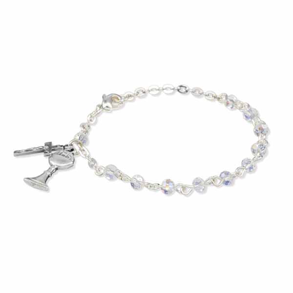 Communion Crystal Aurora Bead 6" Rosary Bracelet