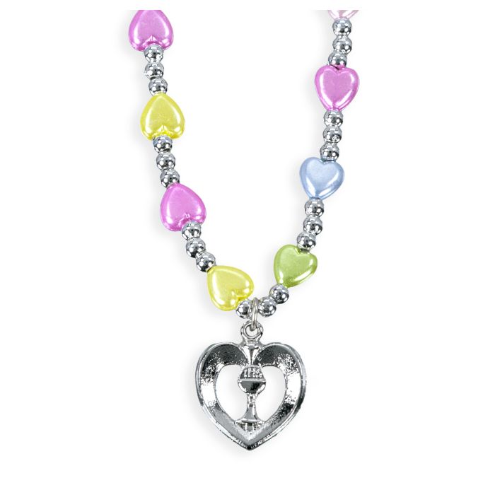 Communion 16" Multi-Color Heart-Shaped Pearl Chalice Necklace (12-1729-613)