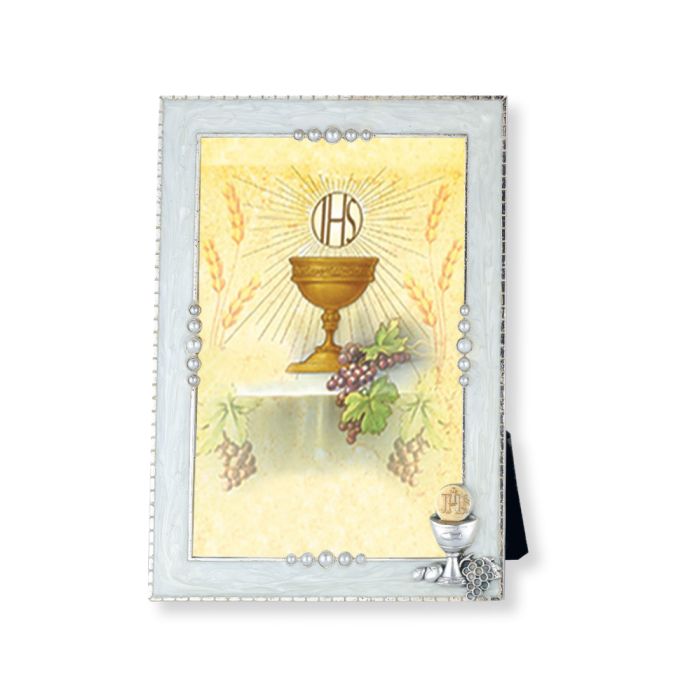 Communion Silver Plated Pearlized 4" x 6" Frame with Chalice 12-2237-695  Hanging or Easel Back.  QUANTITY PRICING